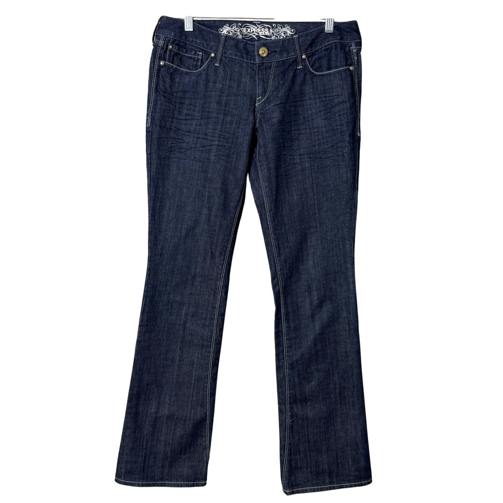 Express Barely Boot Jeans Womens 8 Dark Wash Zelda Ultra Low Rise Slim Fit Y2K